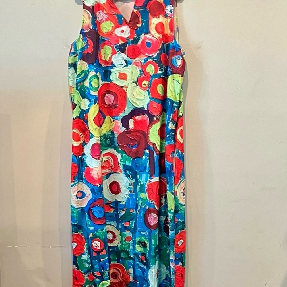 Colorful Sleeveless Floral Maxi Dress with Pockets NWOT - Picture 3 of 7